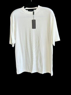 Toscano Men's Tee White Ribbed Knit Crew Neck Pullover Shirt Size Medium NWT
